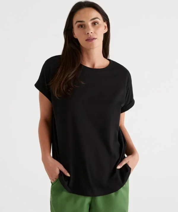 Australian Cotton Extended Roll Cuff Tee-Sussan Clearance
