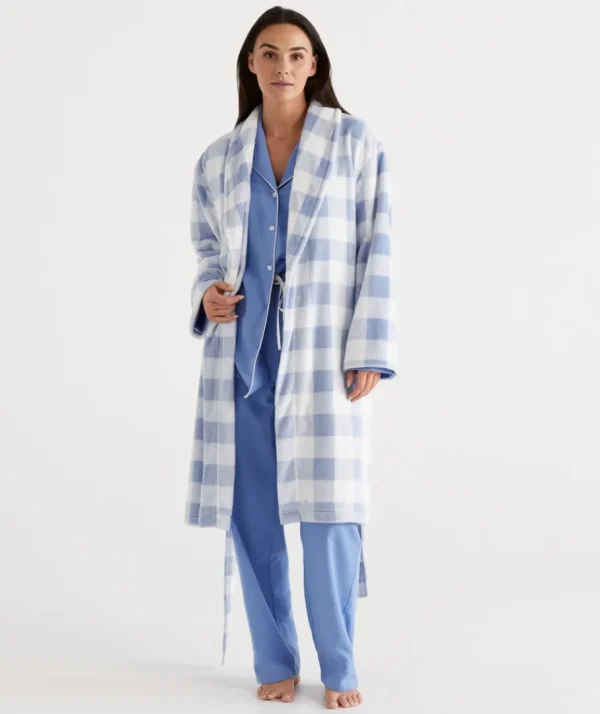 Check Print Soft Fleece Gown-Sussan Best