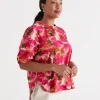 Gathered Neck Layered Floral Top-Sussan Best